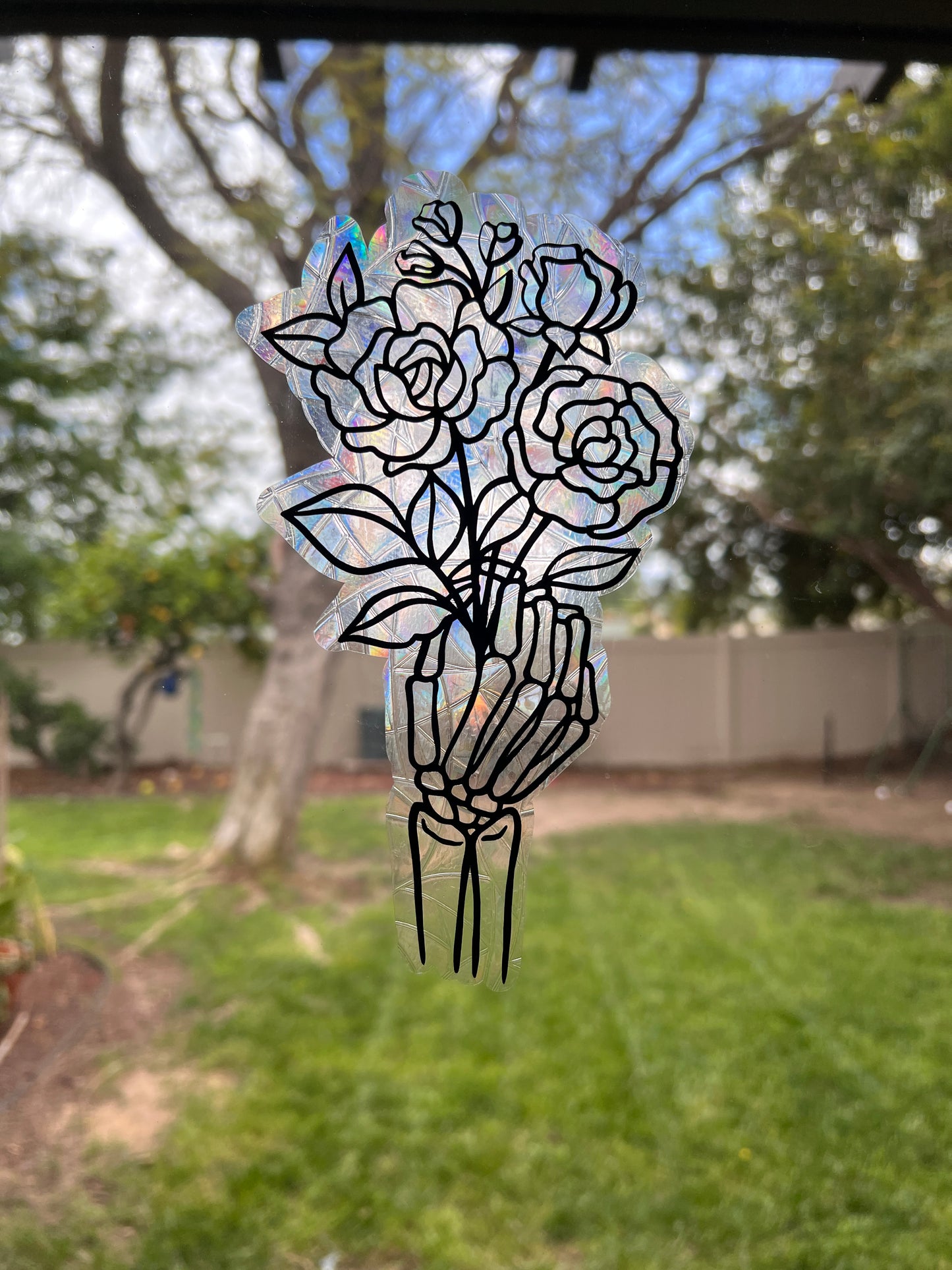 Floral Skeleton Hand window cling