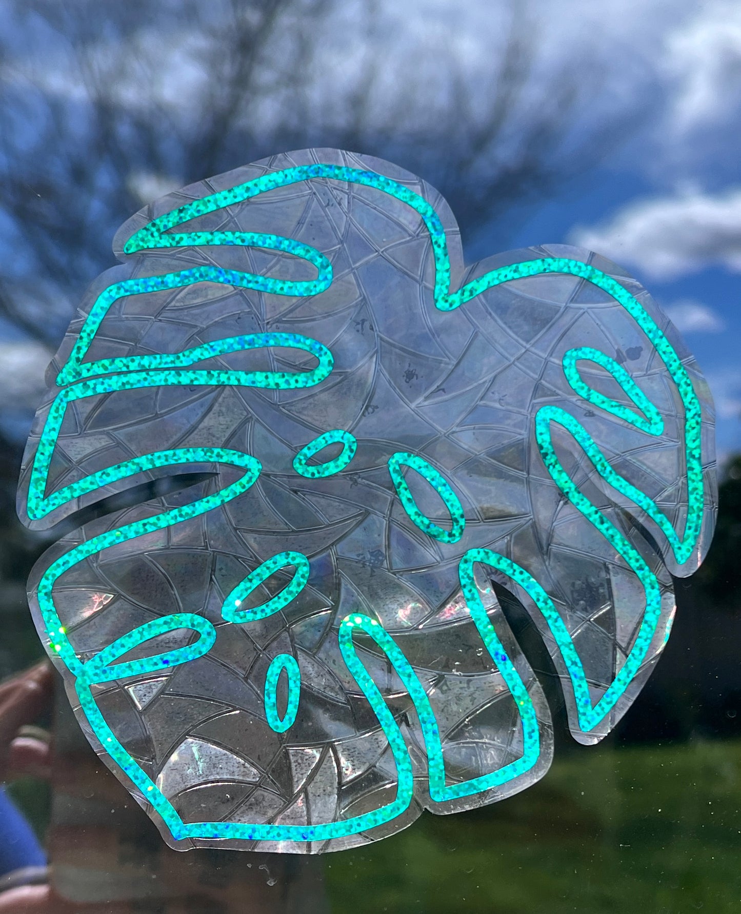 Monstera glitter window cling