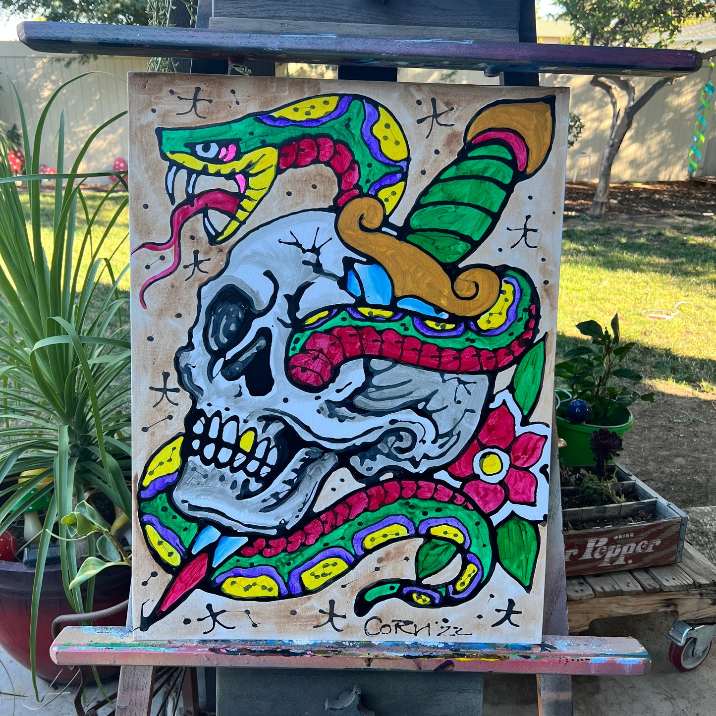 Skull Snake & Dagger painting