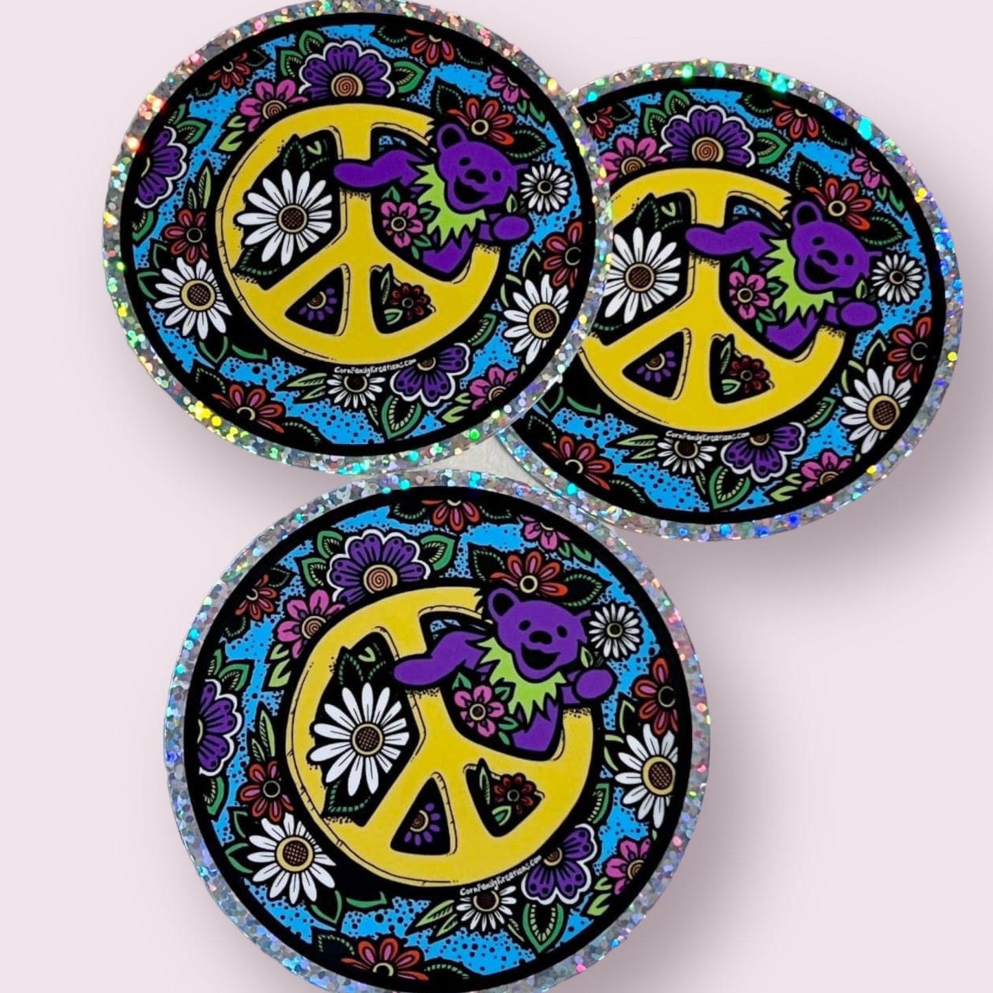 Glitter peace bear stickers