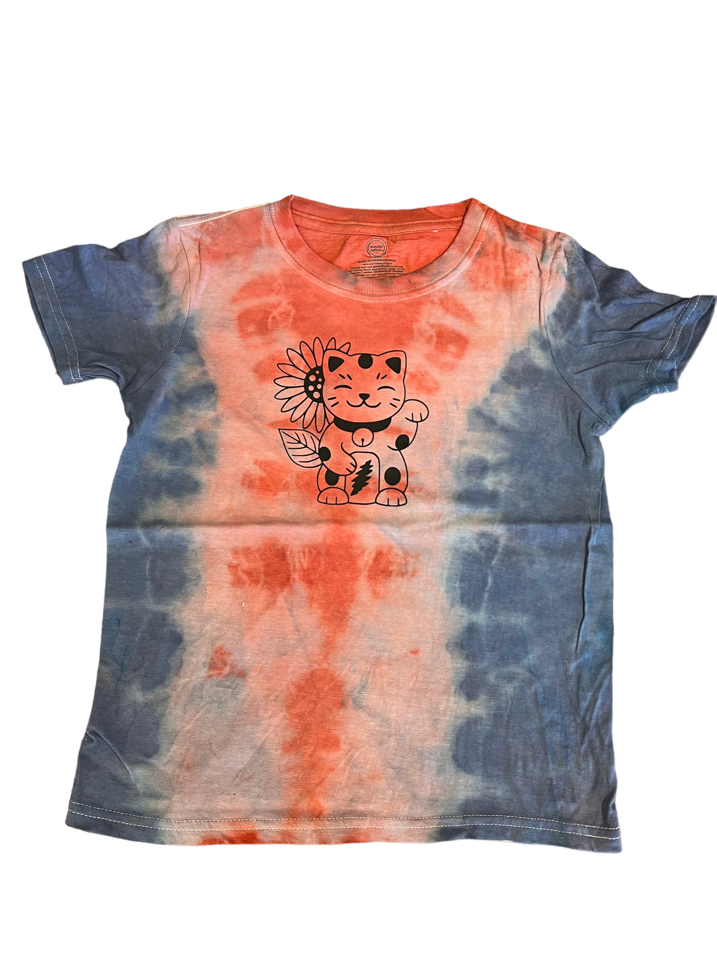 Medium size 8 kids dye shirt - sunflower cat