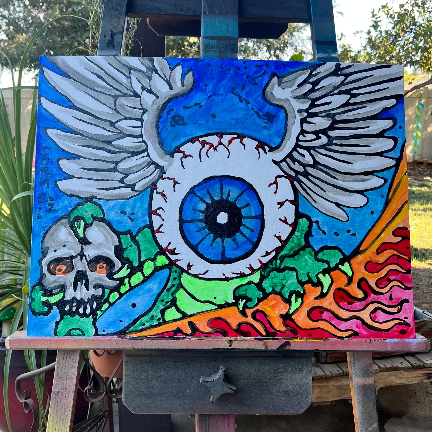 Flying eyeball painting