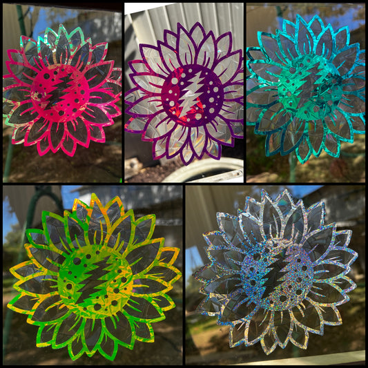 Iridescent sunflower bolt window clings