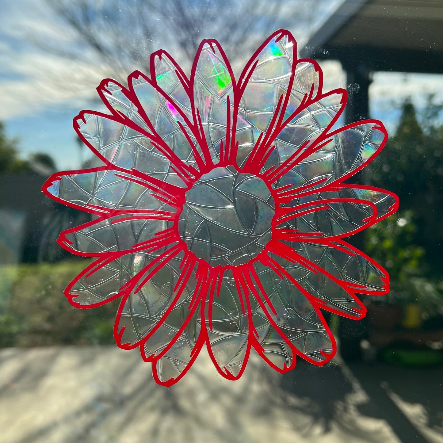 Red daisy window cling
